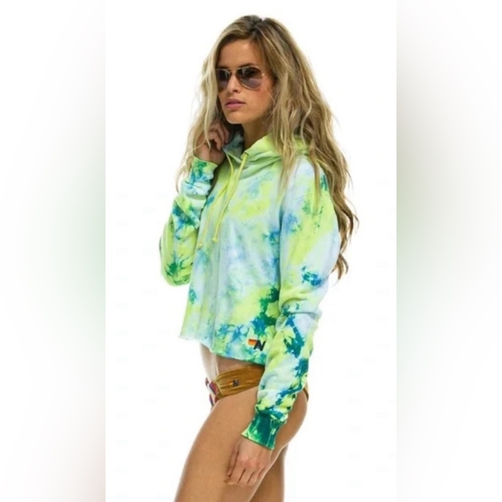NWT Aviator Nation cropped hoodie tye dye sweatshirt size small